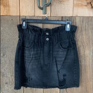 Black Distressed Denim Skirt